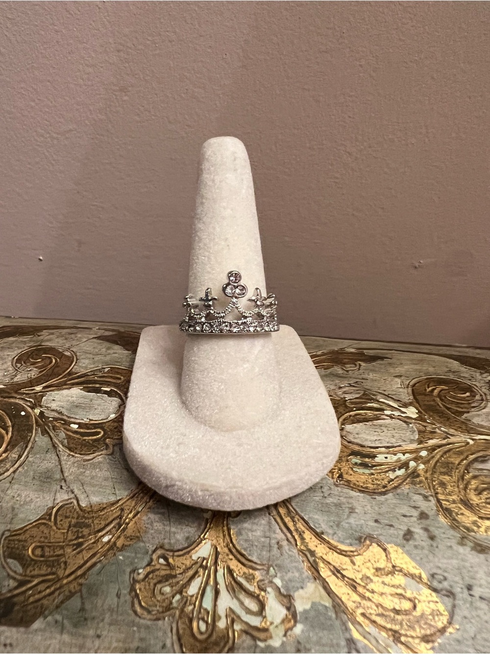 Silver Crown Ring with Crystals Size 6.5